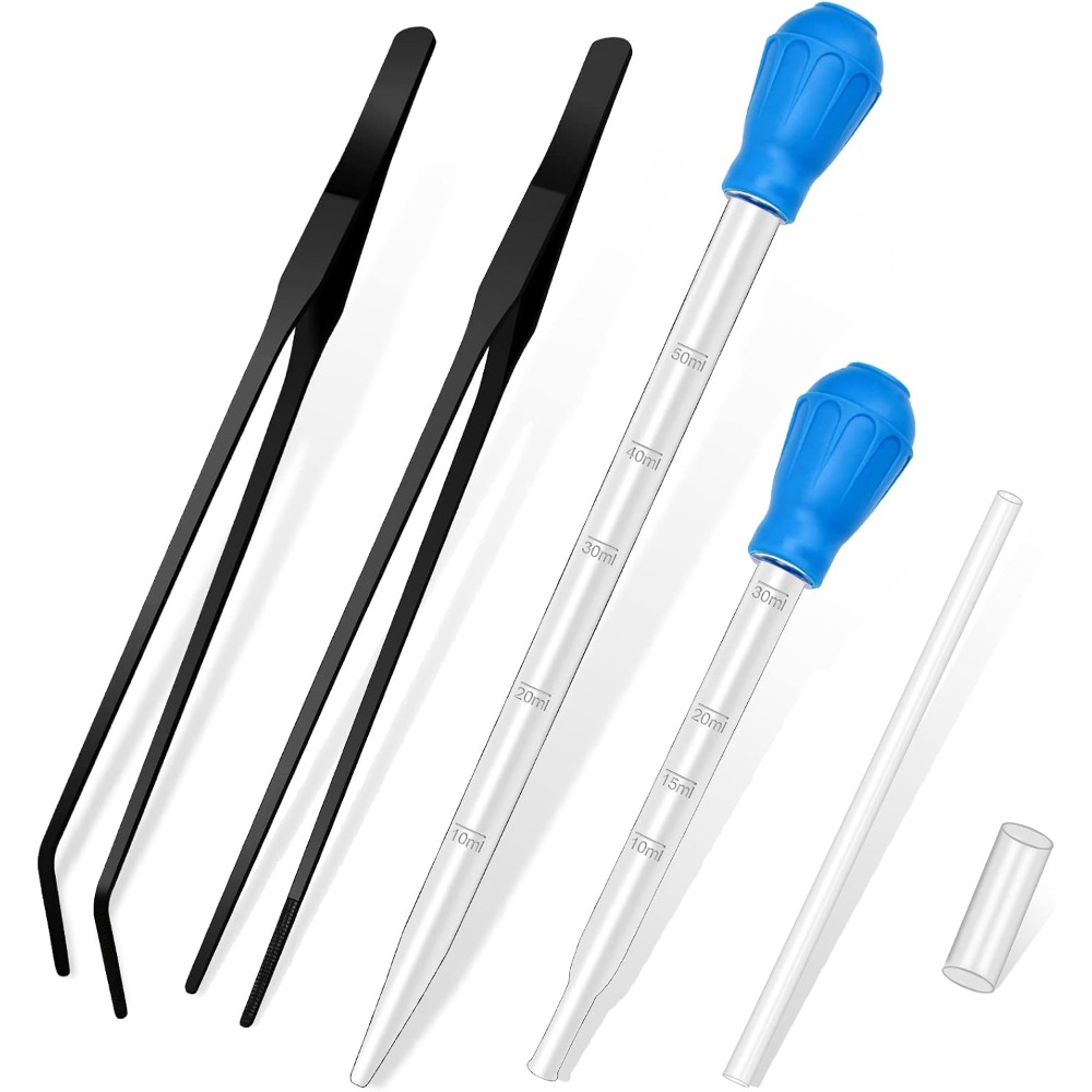 Planted Aquarium Tips - ชุดอุปกรณ์ให้อาหารปะการังในตู้ปลาและสัตว์เลื้อยคลาน พร้อมแหนบสแตนเลสยาวสองอัน ปลายตรงและปลายโค้ง พร้อมท่ออะคริลิกสำหรับให้อาหารเฉพาะจุด สำหรับปลาทะเล ปลาสิงโต