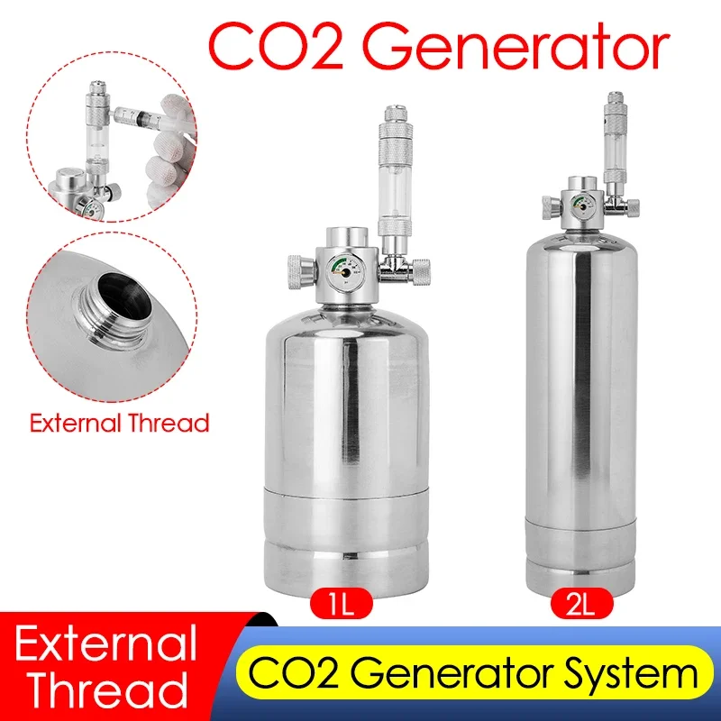 Planted Aquarium Co2 Kit - 1L/2L Aquarium CO2 เครื่องกําเนิดไฟฟ้าชุดถังปลาพืชน้ําคาร์บอนไดออกไซด์ Reactor ระบบด้ายภายนอกกระบอกเหล็ก