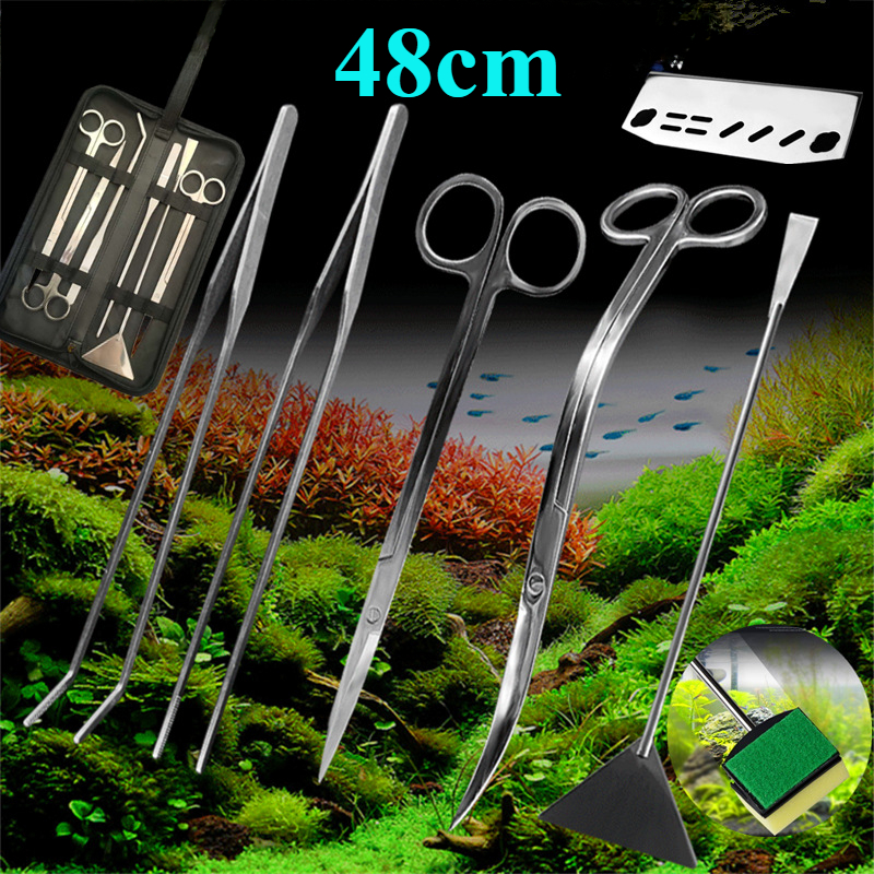 Planted Aquarium Tool Kit - 48 ซม.สแตนเลสสตีล Aquarium แหนบคีมถังปลาพืช Aquascape เครื่องมือตรงโค้งคีมคลิปน้ํา