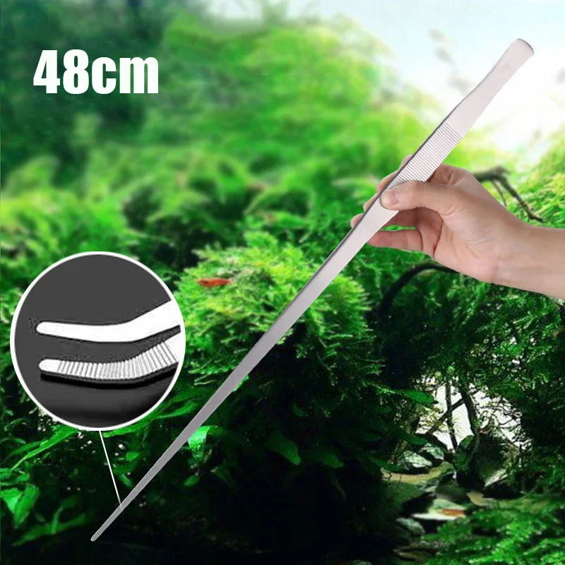 Planted Aquarium Tool Kit - 48 ซม.สแตนเลสสตีลแหนบถังปลาน้ําพืช Aqaurium เครื่องมือน้ําคีมโค้งนกสัตว์เลื้อยคลาน Feeding แหนบ