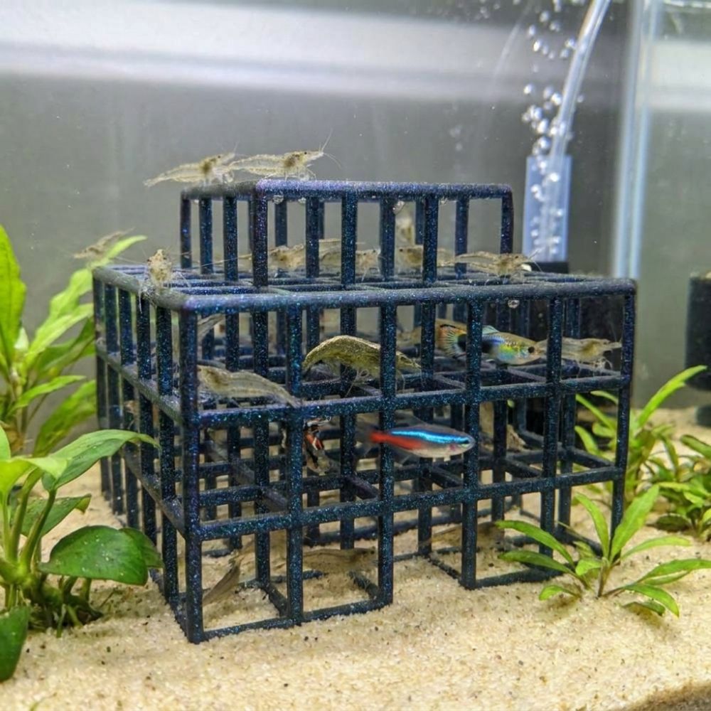 Aquarium Plant Live - ที่หลบซ่อนสำหรับปลาและกุ้งแบบพิมพ์ 3 มิติ ทำจากพลาสติก โปร่งแสง รูปทรงธรรมชาติ