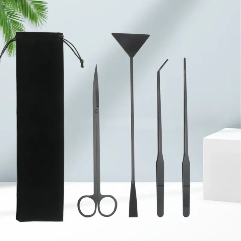 Planted Aquarium Tool Kit - กรรไกรหญ้าน้ําชุดสี่ชิ้นเครื่องมือทําความสะอาดถังปลาสแตนเลส Wave Clippers กรรไกรตรงแหนบ Sandscraper